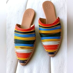 Tory Burch Red and Orange Mules with Pointed Toe_6.5